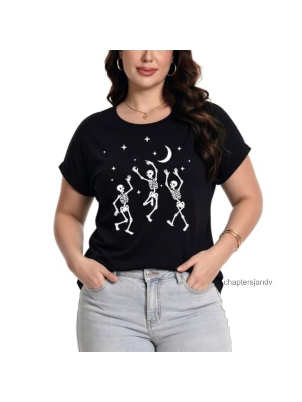 Halloween Graphic Tee Short Sleeve Crew Neck Skull Print Casual Top